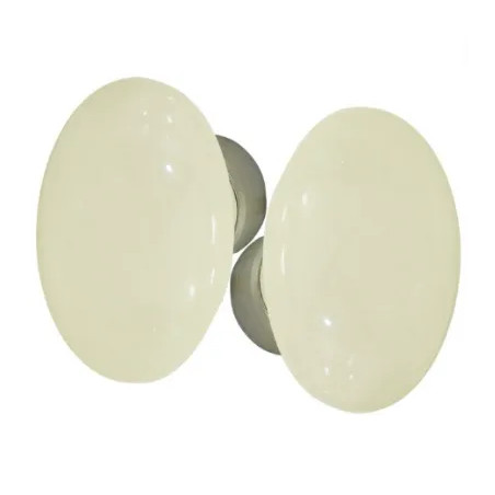 Set of double oval handles in unbleached porcelain on a brushed nickel-plated bowl.