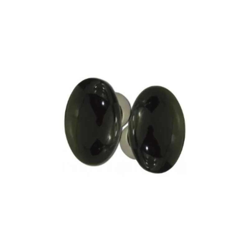 Set of double oval black porcelain handles on a brushed nickel-plated bowl.