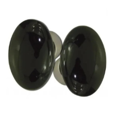 Set of double oval black porcelain handles on a brushed nickel-plated bowl.