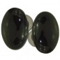 Set of double oval black porcelain handles on a brushed nickel-plated bowl.