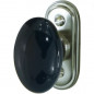 Black porcelain oval window knob on satin nickel-plated zamak plate.