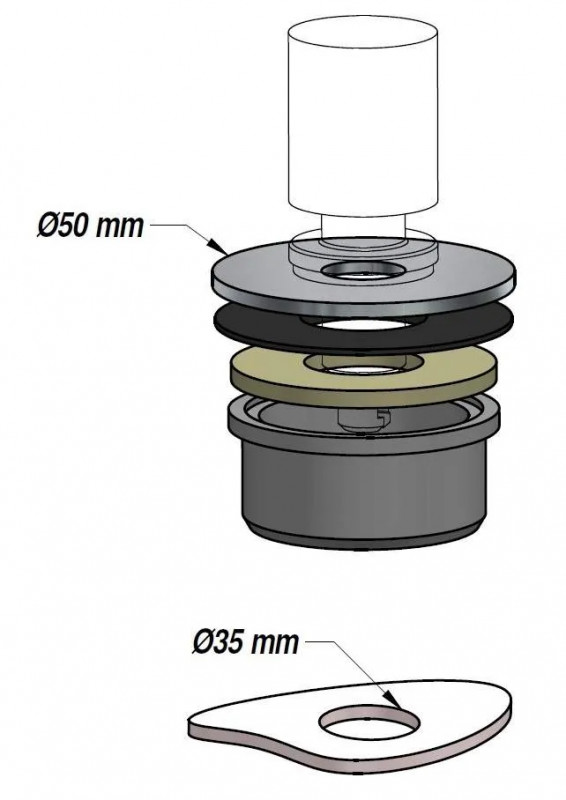 Adapter kit for 35mm diameter hole, bright stainless steel