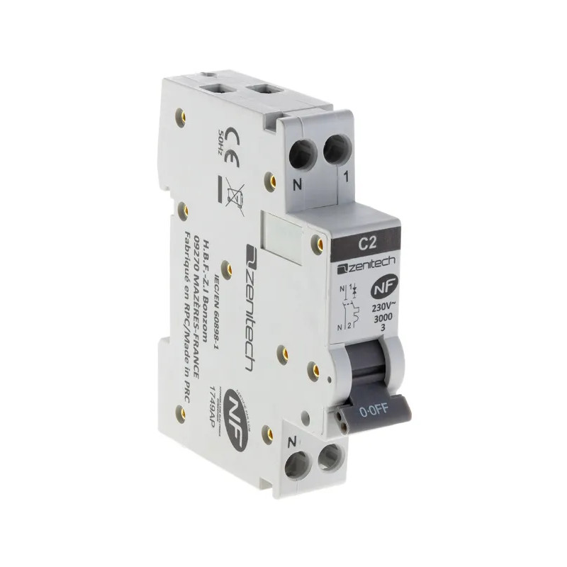 3kA phase/neutral 2 amp circuit breaker.