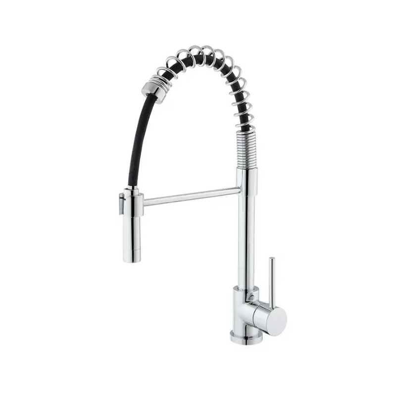 High sink mixer with spring and removable hand shower.