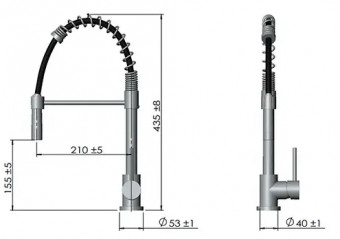 Hoher Spültischmischer mit Feder und abnehmbarer Handbrause.