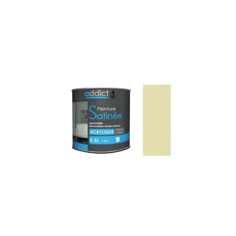 Peinture acrylique multi supports décoration intérieur, Ivoire satin, 0,5 litres.