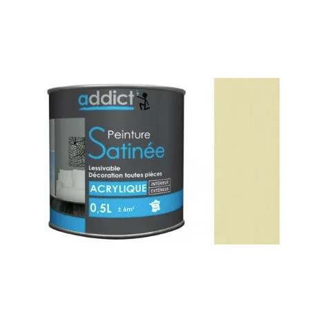 Peinture acrylique multi supports décoration intérieur, Ivoire satin, 0,5 litres.