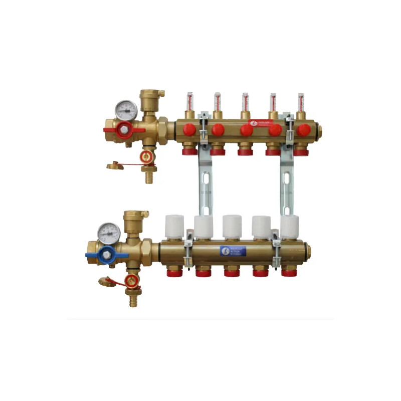 Pre-assembled KITR553FK manifold with flowmeter, 5 outlets.