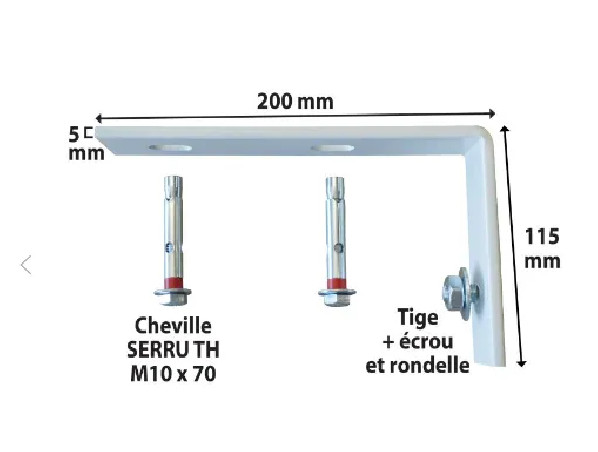 Console pour chauffe-eau plat sur plafond béton, pose horizontale.