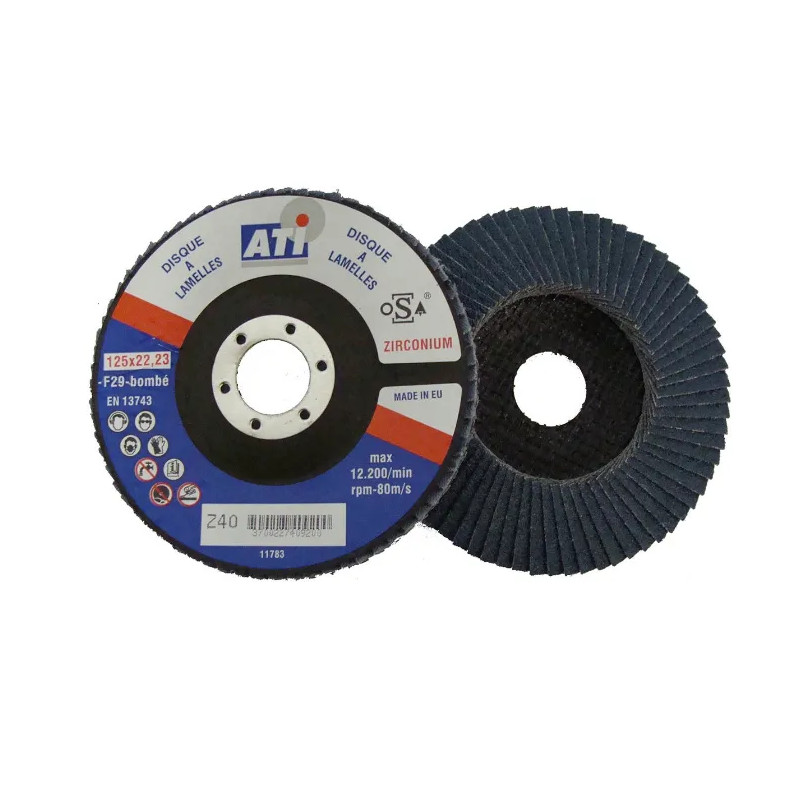 Zirconium curved flap disc, 115mm, 40 grit.