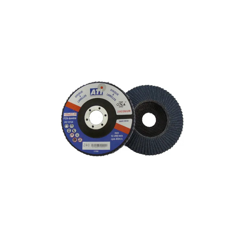 Zirconium flap disc, curved, 115mm, 60 grit.