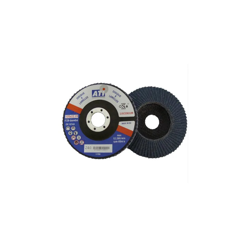 Zirconium flap disc, curved, 125mm, 40 grit.