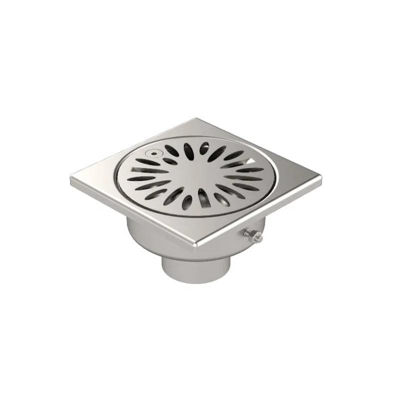 Stainless steel yard drain 100x100, outlet diameter 40mm.