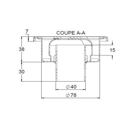 Siphon de cour en inox 100x100, diamètre de sortie 40mm.