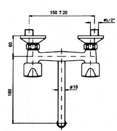 Chrome-plated wall-mounted sink mixer with movable S-spout.