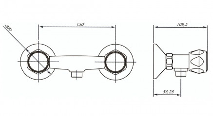 Chrome-plated shower mixer with 1/2-turn ceramic head.