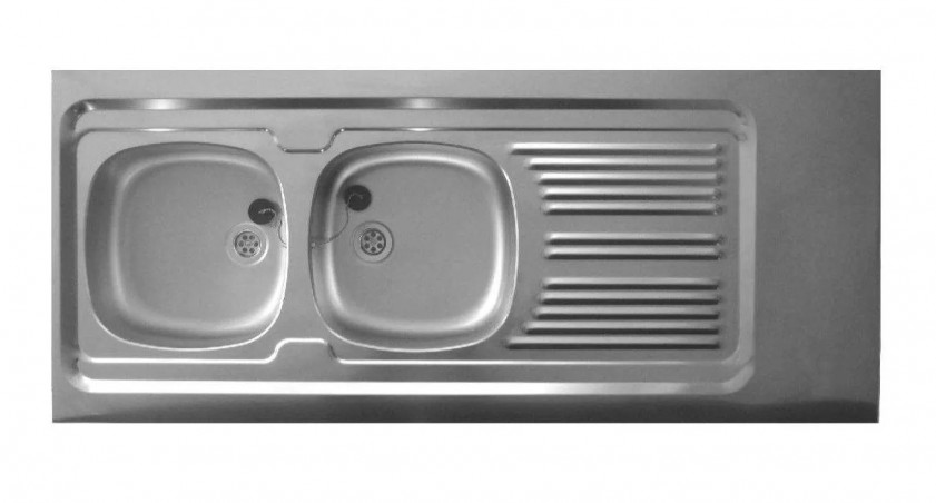 LAVELLI stainless steel 18/10 1400 x 600 mm sink with 2 basins and 1 drainer, free-standing