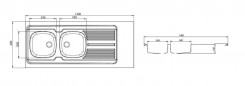 LAVELLI fregadero de acero inoxidable 18/10 1400 x 600 mm, 2 cubetas y 1 escurridor, independiente