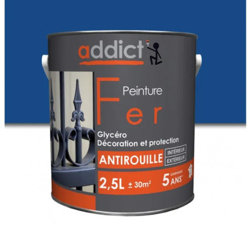 Peinture fer glycéro antirouille, marine, 0,5 litre intérieur et extérieur.