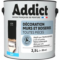 Peinture acrylique murs et boiseries noir mat 2.5L.