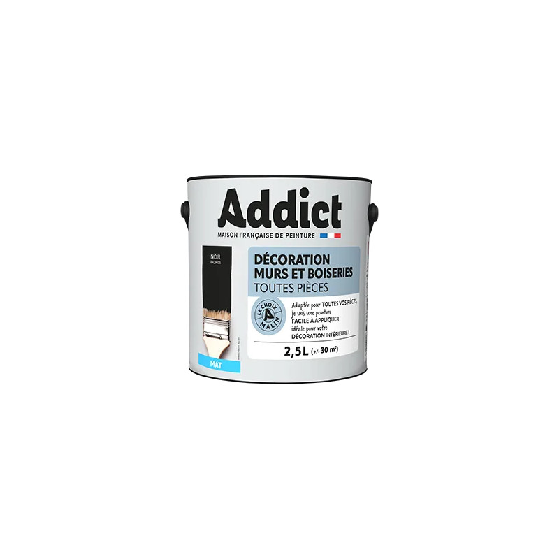 Peinture acrylique murs et boiseries noir mat 2.5L.