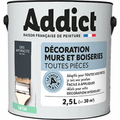 Peinture acrylique murs et boiseries anthracite satin 2.5L.