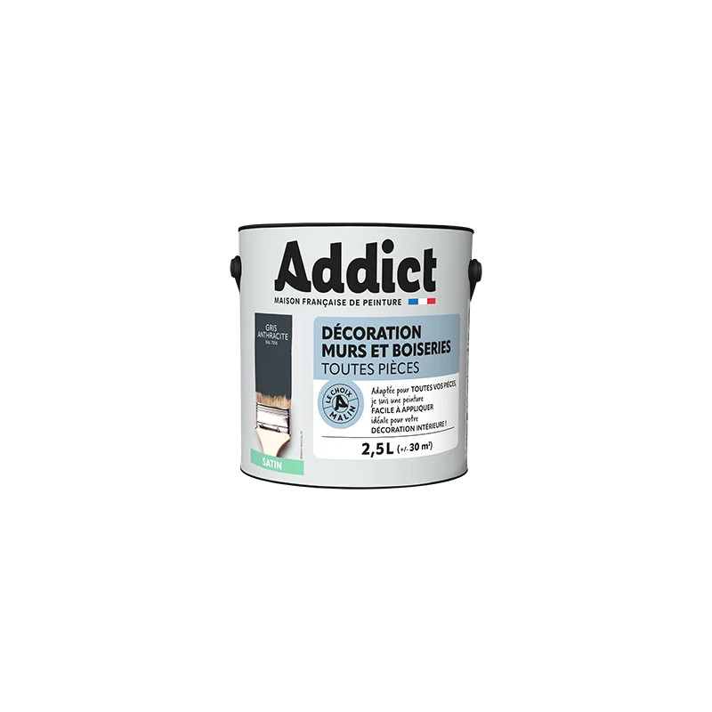 Peinture acrylique murs et boiseries anthracite satin 2.5L.