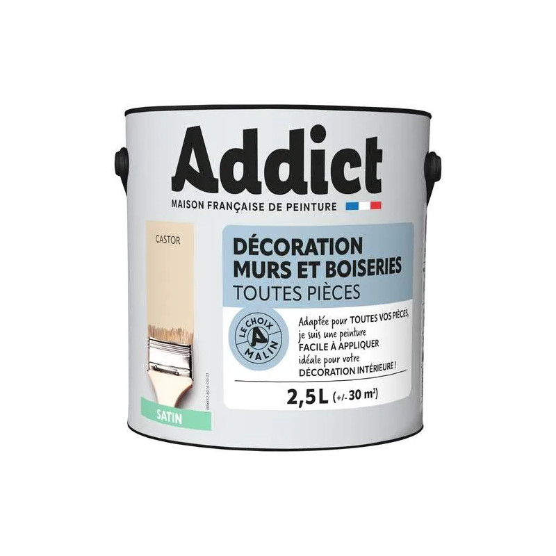 Acrylfarbe für Wände und Holz Castor Satin 2.5L.