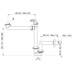 Washbasin drain, space-saving siphon with washing machine connection, 32 mm