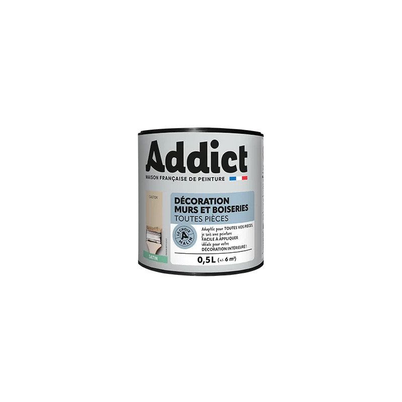 Peinture acrylique murs et boiseries Castor satin 0.5L.