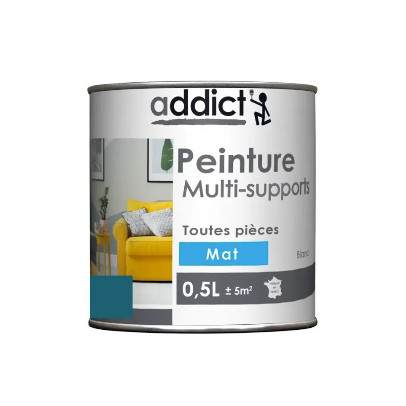 Peinture acrylique multi supports, Bleu pétrole mat, 0,5 litre.