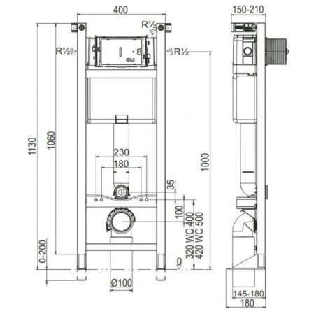 Pacchetto telaio di supporto Evo freestanding con vasca a parete, sportello e unità di controllo, NF