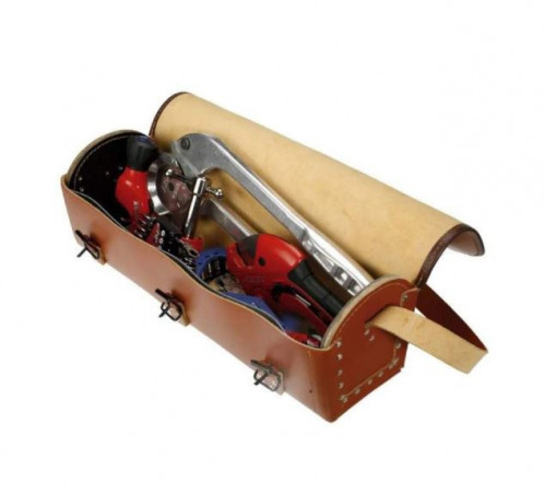 Leather plumber's tool bag with shoulder strap, 530 x 180 x 170 mm