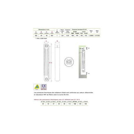 1-element white KLASS 600 cast aluminium central heater, 132w