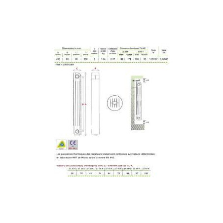 KLASS 350, 680w 8-element white cast aluminium central heater