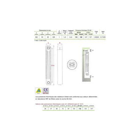 Chauffage central fonte aluminium 13 éléments blanc KLASS 500, 1508w