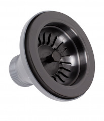 Automatic 90° sink drain with round overflow, satin black.