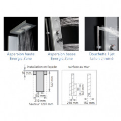 Colonne de douche hydromassante Dune, multi jets, aluminium et noir