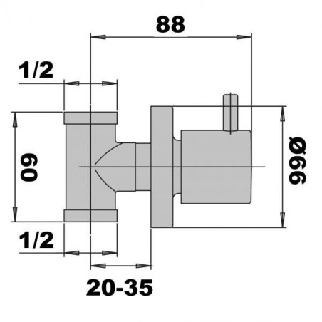 Sonic wall-mounted basin stop valve, ceramic head