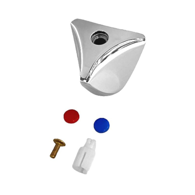 Chrome-plated metal spigot with adapter, screws and two pins (red and blue)