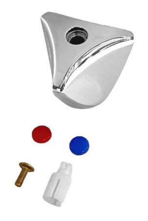 Chrome-plated metal spigot with adapter, screws and two pins (red and blue)