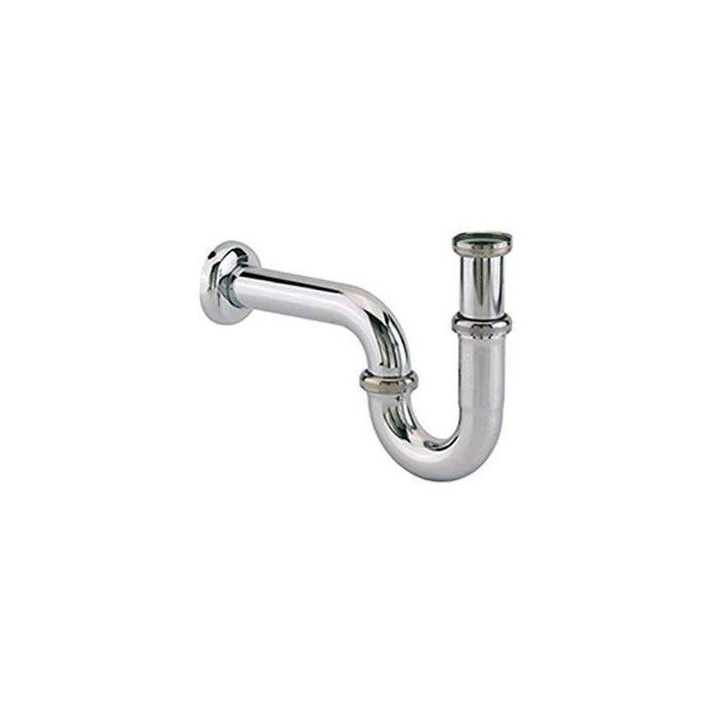 Siphon lavabo tube laiton chromé, 33x42 hauteur 150 à 200 mm