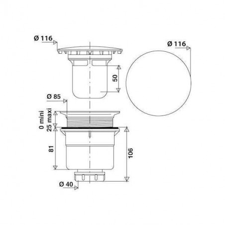 Verstellbarer PVC-Abfluss mit Gitter - 0205003