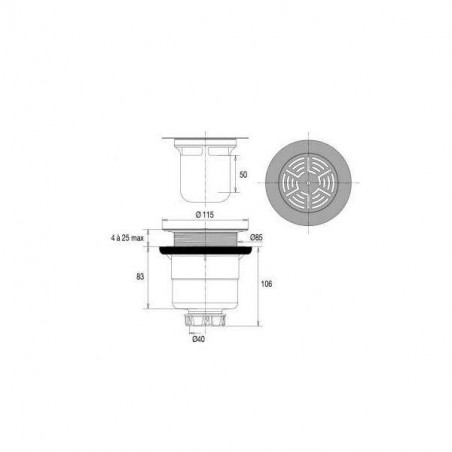 Verstellbarer PVC-Abfluss mit Gitter - 0205003