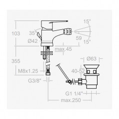 Bidetmischer mit Ablaufgarnitur ABS Titanium