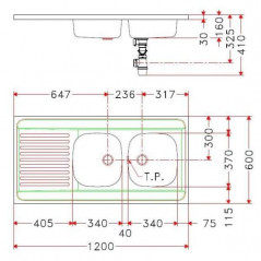 Edelstahl-Spüle 2 Becken 1 Abtropfbecken 1200x600 MAN721 120