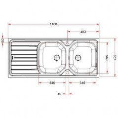 Edelstahl-Einbauspüle 2 Becken 1 Abtropfbecken 1160x500 mm, REN621