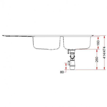 Edelstahl-Einbauspüle 2 Becken 1 Abtropfbecken 1160x500 mm, REN621