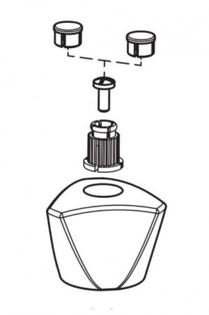 Chrome-plated metal spigot with adapter, screws and two pins (red and blue)