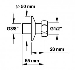 Straight sanitary wall connection, male 12x17, female 15x21, per pair.